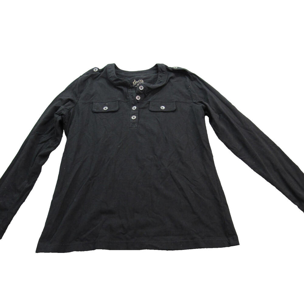 Denim & Company Shirt Womens Medium Black Long Sleeve Button‎ Cotton Stretch Top